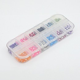 Imitation Taiwan Acrylic Rhinestone Cabochons, Faceted Half Round, Mixed Color, 2x1mm, about 190pcs/compartment, 2200pcs/box