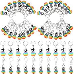 Arricraft 100 Pcs Pride Beads Stitch Markers, Rainbow Striped Resin Crochet Stitch Marker Charms, Lobster Clasp Locking Stitch Markers Knitting Charms for Weaving Sewing Crochet Jewelry Making