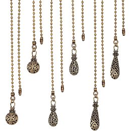 BENECREAT 6pcs Vintage Hollow Ceiling Fan Pull Chain, Teardrop Round Carve Patterns Chain Extender with Iron Ball Chain Connector for Fan, Table Lamp, Light Decoration, 13~13.8"