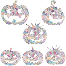 GORGECRAFT 12Pcs 6 Styles Pumpkin Window Clings Rainbow Windows Decals Anti-Collision Static Decal Sun Catcher Alert Stickers Reusable Non Adhesive Prismatic 3D Film for Bird Strikes Halloween Decor