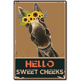 CREATCABIN Metal Tin Sign Donkey Hello Sweet Cheeks Sunflower Retro Vintage Funny Wall Art Mural Hanging Iron Painting for Home Garden Bar Pub Kitchen Living Room Office Garage Plaque 12 x 8inch