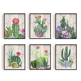 SUPERDANT 6 PCS/Set Unframed Canvas Prints Succulents Cactus Canvas Wall Art Print Green Plant Wall Art Succulents Cactus Picture Print Paintings Bathroom Living Room Bedroom Kitchen Wall Decorations