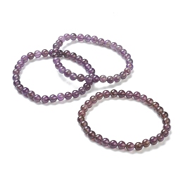 Honeyhandy Natural Amethyst Beaded Stretch Bracelets, Round, Beads: 6~6.5mm, Inner Diameter: 2-1/4 inch(5.55cm)