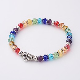 Honeyhandy Glass Beaded Stretch Bracelets, with Tibetan Style Alloy Findings, Colorful, 53mm