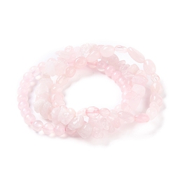 Honeyhandy Natural Rose Quartz Stretch Bracelets, Stackable Bracelets, Round & Chips Shapes, 1/4~1/2 inch(0.6~1.3cm), Inner Diameter: 2-1/8~2-1/4 inch(5.5~5.7cm), 3pcs/set