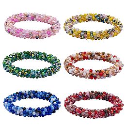 Honeyhandy 6Pcs 6 Colors Glass Beaded Crochet Stretch Bracelets Set, Fashion Nepal Bracelets for Women, Mixed Color, Inner Diameter: 1-7/8 inch(4.7cm), 1Pc/color