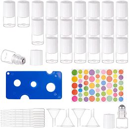 BENECREAT 24Pcs 1ml White Glass Roller Bottles Glass Essential Oil Bottles with 1 Plastic Bottle Opener, 10 Plastic Pipettes, 4 Plastic Funnels for on The Go Travel