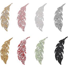 CHGCRAFT 8Colors Leaf Rhinestone Clothes Patches Leaf Shape Hotfix Rhinestone Patches Iron on Patches for Clothing Repair Dress Shoes Garment Decoration DIY Gift