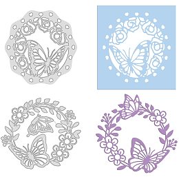 GLOBLELAND 2pcs Butterfly and Flower Wreath Metal Cutting Dies Template Molds for DIY Scrapbooking Christmas Birthday Greeting Cards Making Album Envelope Decoration,Matte Platinum