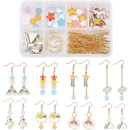 SUNNYCLUE 1 Box DIY Make 8 Pairs Rainbow Earring Making Starter Kit Including Cloud Unicorn Alloy Enamel Charms Heart Star Beads Jewellery Accessories for Women Earring Jewelry Making Supplies