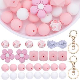 SUNNYCLUE Silicone Beads Keychain Making Kit Beads Silicone Flower Beads Silicone Pink Bead Silicone Rubber Bead Flowers Plant Silicone Bead for Jewelry Making Kits Adults DIY Keychains Supplies