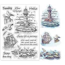 GLOBLELAND Seagulls Lighthouses Clear Stamps Sailboats Silicone Stamps Wishing Words Transparent Rubber Seal Stamps for Card Making DIY Scrapbooking Crafting Photo Album Journal Decor