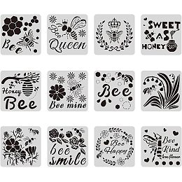 BENECREAT 12PCS Bee Pattern Plastic Drawing Templates   Painting Template Stencil for Scrabooking Card Making, DIY Wall Floor Decoration