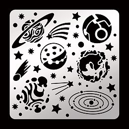 FINGERINSPIRE Planet Pattern Metal Stencils 6.14 inch Square Metal Planet Pattern Stencil Stainless Steel Space Theme Stencil for Scrapbooking Galaxy Stencil for Engraving, Pyrography, Journal