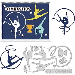 BENECREAT 5.3x3inch Gymnastics Metal Cutting Dies, Ribbons, Trophies, Stars Embossing Stencil Template for DIY Crafts Scrapbook Photo Album Decor Card Making(0.8mm Thick)