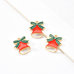 Honeyhandy 20Pcs Light Gold Alloy Enamel Pendants, for Christmas, Jingle Bell, Red, 16x14.5x3mm, Hole: 1.6mm