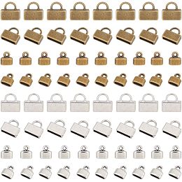 Arricraft 120 Pcs Flat Cord Ends, 2 Colors Antique Silver Bronze Zinc Alloy Cord Ends Flat Leather Jewelry Making for Bracelets Keychains Bag Accessories Craft Decorations