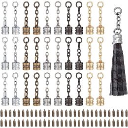 CHGCRAFT 30 Sets 5 Colors Alloy Tassel Cord End Cap Glue-in End Cap Leather Cord Zinc Alloy Cord Ends with Chain Extender and Screw for DIY Craft Supplies