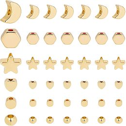 PandaHall Elite 120pcs Spacer Beads, 6 Styles Golden Metal Beads Star Heart Spacers Flat Round Beads Hexagon Loose Beads Brass Moon Beads for Bracelet Neacklace Earring Jewelry Making Craft