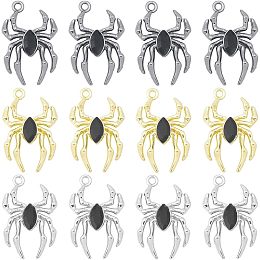 SUNNYCLUE 1 Box 24Pcs Spider Charms Halloween Charm Golden Shiny Silver Rhinestone Glass Beads Black Insect Spider Charms for Jewelry Making Charms DIY Necklace Earrings Keychain Crafts Supplies