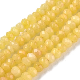 Honeyhandy Dyed Natural Malaysia Jade Rondelle Beads Strands, Faceted, Gold, 4x2~3mm, Hole: 1mm, about 115pcs/strand, 14 inch