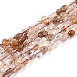 Honeyhandy Natural Rutilated Quartz Beads Strands, Nuggets, Tumbled Stone, 5~8.5x5.5~7x3.5~4mm, Hole: 0.7mm, about 64pcs/strand, 16.34 inch(41.5cm)