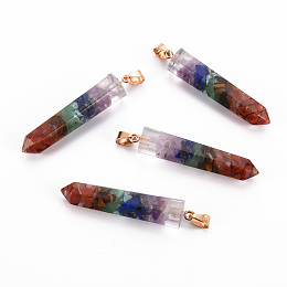 Honeyhandy Natural & Synthetic Mixed Gemstone Pendants, with Golden Brass Bails, Bullet, 50~52.5x10x10mm, Hole: 4x7mm