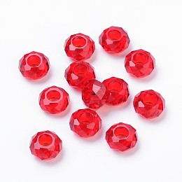 Honeyhandy Glass European Beads, Large Hole Beads, No Metal Core, Rondelle, Red, 14x8mm, Hole: 5mm