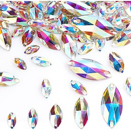 AHANDMAKER 75 Pcs Resin Sew On Rhinestones, 5 Sizes Crystal AB Flatback Horse Eye Sewing Rhinestones, 2 Hole Sewing Beads Decorations for DIY Crafts Clothes Dress Hats Shoes, Hole: 1.2mm