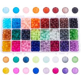 480Pcs Crackle Glass Beads 8mm Crystal Beads Glass Round Beads Gemstone  Ball Beads Bracelet Beads Loose Spacer Beads 
