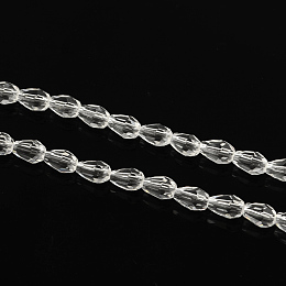 Honeyhandy Transparent Glass Bead Strands, Faceted, teardrop, Clear, 5x3mm, Hole: 1mm, about 99~101pcs/Strand, 19.7 inch