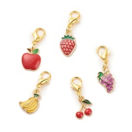 Honeyhandy Alloy Enamel Fruit Pendant Decorations, Lobster Clasp Charms, for Keychain, Purse, Backpack Ornament, Mixed Color, 26~30mm