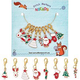 NBEADS 8 Pcs Christmas Theme Stitch Markers, 8 Styles Christmas Tree/Christmas Reindeer Alloy Enamel Crochet Stitch Marker Charms Locking Stitch Marker for Knitting Weaving Sewing Handmade Jewelry