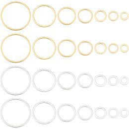 BENECREAT 28 PCS Real 24k Gold and 925 Silver Plated Brass Round Linking Rings, 14 Styles of Round Brass Jewellery Linking Rings for DIY Jewellery Findings Earrings, Bracelets, Necklaces