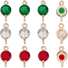 BENECREAT 12Pcs 3 Colors Real 14K Gold Plated Round Brass Micro Pave Cubic Zirconia Links, Red Green Clear Faceted Cubic Zirconia Connector Charms for Necklace Bracelet Jewelry Making, 5x10mm