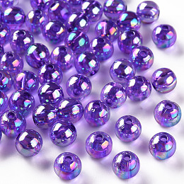 Honeyhandy Transparent Acrylic Beads, AB Color Plated, Round, Blue Violet, 8x7mm, Hole: 2mm, about 1745pcs/500g