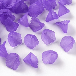 Honeyhandy Frosted Acrylic Bead Caps, Flower, Blue Violet, 12x12x9mm, Hole: 1.2mm, about 1700pcs/500g