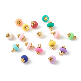 Honeyhandy Handmade Polymer Clay Charms, with Brass Finding, Oblate Beads, Mixed Color, 9.5x7mm, Hole: 0.8mm