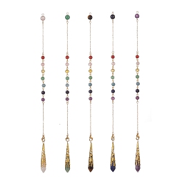 Honeyhandy Mixed Gemstone Pointed Dowsing Pendulums, with Brass Findings & Chakra 201 Stainless Steel Pendants, Faceted Bullet, 276mm, Hole: 2.5mm