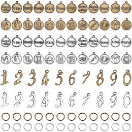 Pandahall Elite 136pcs Double Sided 12 Constellation Charms Number 0~9 Charms Pendants with 100pcs Jump Rings for Necklace Bracelet Jewelry Making, DIY Crafting Supplies