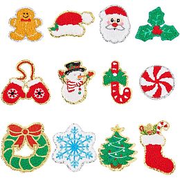 FINGERINSPIRE 12Pcs Christmas Theme Towel Embroidery Cloth Patches Hot Glue Iron on Crochet Applique Patches Mixed Color Sew on Patches for Christmas Arts Crafts DIY Decor Costume Accessories