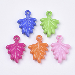 Honeyhandy Opaque Acrylic Pendants, Leaf, Mixed Color, 33x22x6mm, Hole: 3mm, about 250pcs/500g