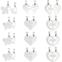 DICOSMETIC 12Sets 3 Styles Split Charms Stainless Steel Split Butterfly/Heart with Heart/Heart with Cross Friendship Pendants for Jewelry Making and Craftings, Hole: 8x4mm