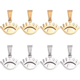 UNICRAFTALE 8Pcs 2 Color Evil Eye Charms Hypoallergenic Charms Stainless Steel Pendants Golden and Stainless Steel Color for DIY Jewelry Making 6x2.5mm Hole