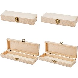 OLYCRAFT 4PCS Unfinished Wooden Box Large Rectangle Pencil Box Unpainted Storage Box with Hinged Lid and Front Clasp for Crafting Making Jewelry Box