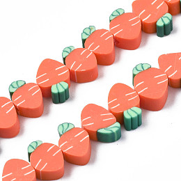 Honeyhandy Handmade Polymer Clay Bead Strands, Carrot, Coral, 9~11x6~8.5x4~4.5mm, Hole: 1.5mm, about 40pcs/strand, 11.42 inch(29cm)