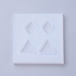 Honeyhandy Silicone Molds, Resin Casting Molds, For UV Resin, Epoxy Resin Jewelry Making, Square with Rhombus and Triangle, White, 48.5x49x6mm, Inner Diameter: 12~13x7~12mm