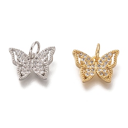 Honeyhandy Brass Micro Pave Clear Cubic Zirconia Charms, Cadmium Free & Lead Free, Long-Lasting Plated, Butterfly, Mixed Color, 9x13x2mm, Hole: 3mm