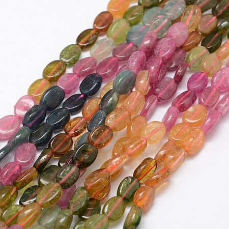 ARRICRAFT Natural Tourmaline Beads Strands, Oval, 7x5x2mm, Hole: 1mm, about 70~72pcs/strand, 15.3 inches(39cm)