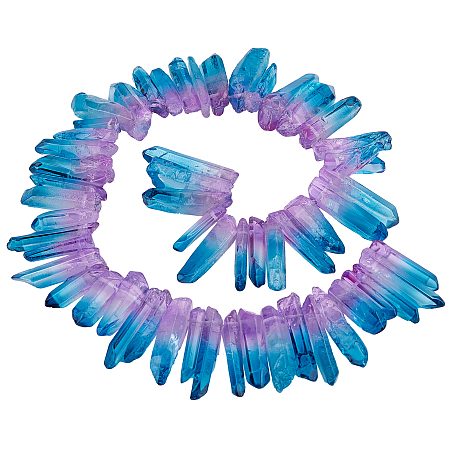 Natural Quartz Crystal Beads Strands, Pointed Pendants, Faceted, Column, Dyed, Two Tone, Cyan, 15~40x5~13x4.5~12mm, Hole: 1mm